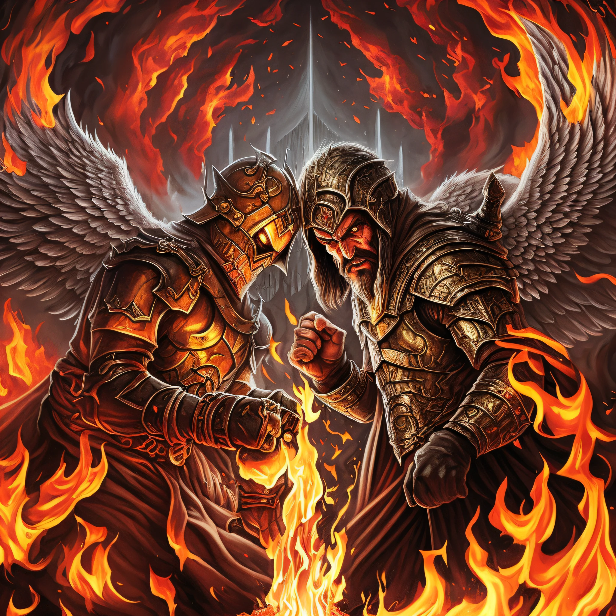 Imagem arfed de um homem com barba e rosto de jesus, jesus christ fighting lucifer, diabo versus anjo, fazendo um acordo com o diabo, heaven vs hell, anjo versus diabo, angels vs demons, batalha entre o bem e o mal, satan in hell, jesus christ is the doom slayer, A batalha final no inferno, o bem contra o mal, o bem contra o mal