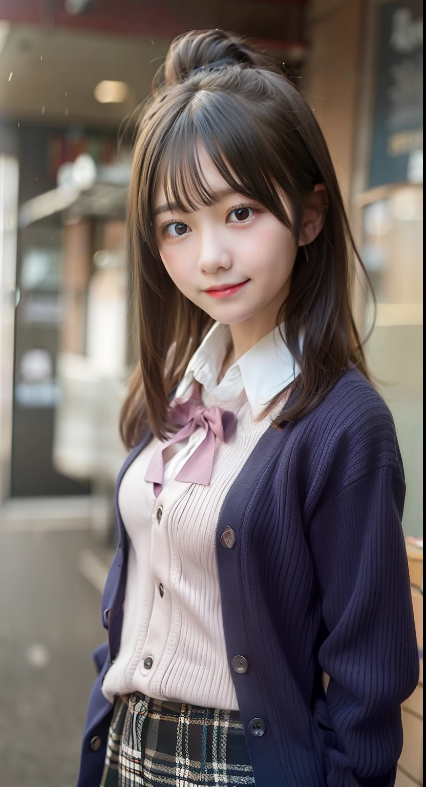 cute ,15yo sture、A smile,yukinoshita yukino, Black hair, Blue eyes, Long hair, Ahoge,Pink cardigan