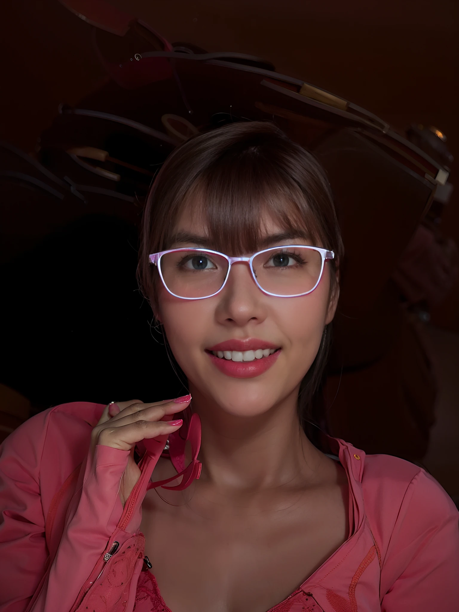 there is a woman with glasses and a pink shirt smiling, 2 , 2 8 years old old, 38 years ars old, 3 6 years old, cindy 5 years old, 3, 3 0 years old woman, 30 year, joy ang