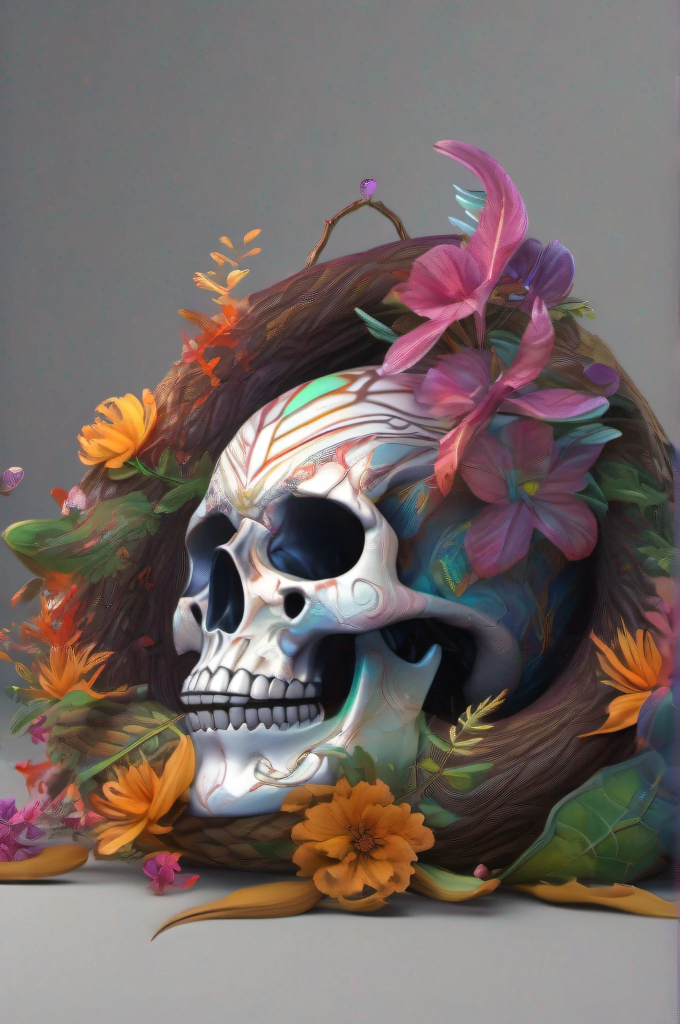 quadratic expression of a snake and skull, concept art, visual expression of death and life, unreal engine 5, colorful, master piece, engravings, cosmic foliage, sideways view of skull, snake wraping itself around it