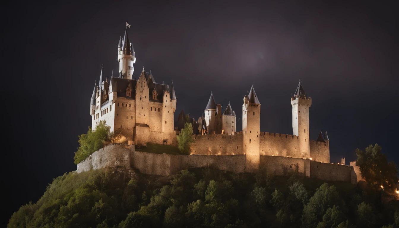 Illuminated magical medieval castle