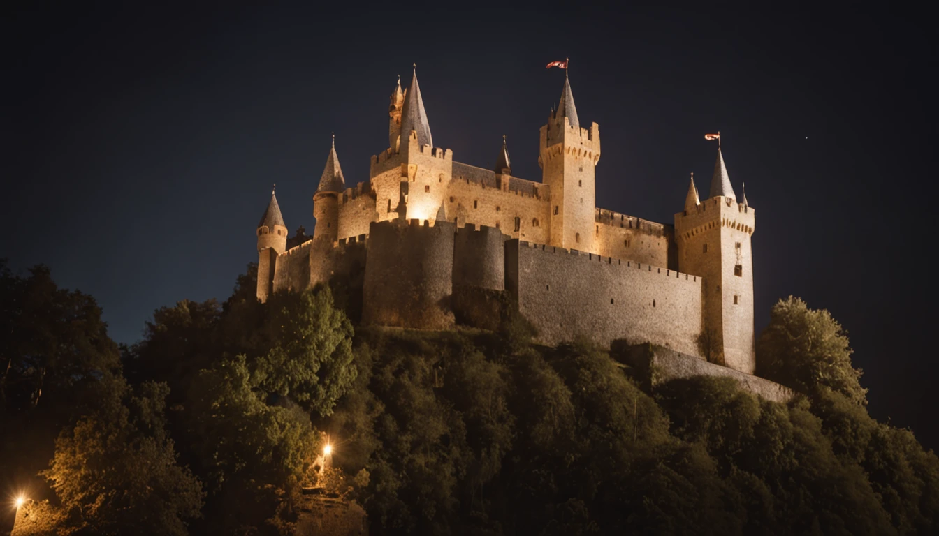 Illuminated magical medieval castle