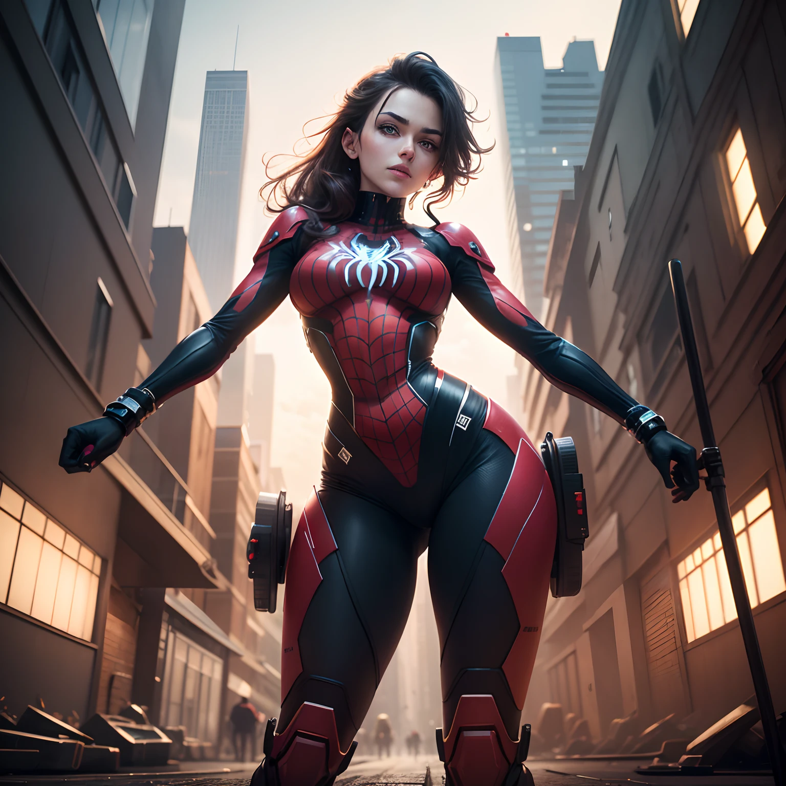beautiful woman, detailed defined body, using spider man cosplay, 1girl, solo, atmospheric perspective, Nikon, masterpiece, super detail, award winning, 8k, textured skin