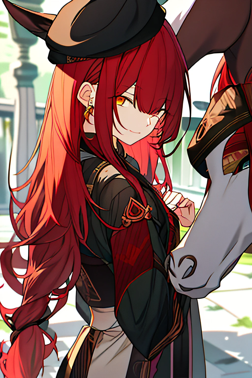 redheadwear,Qi bangs,Golden eyes,curlies,Single horsetail,fantasy,drak
