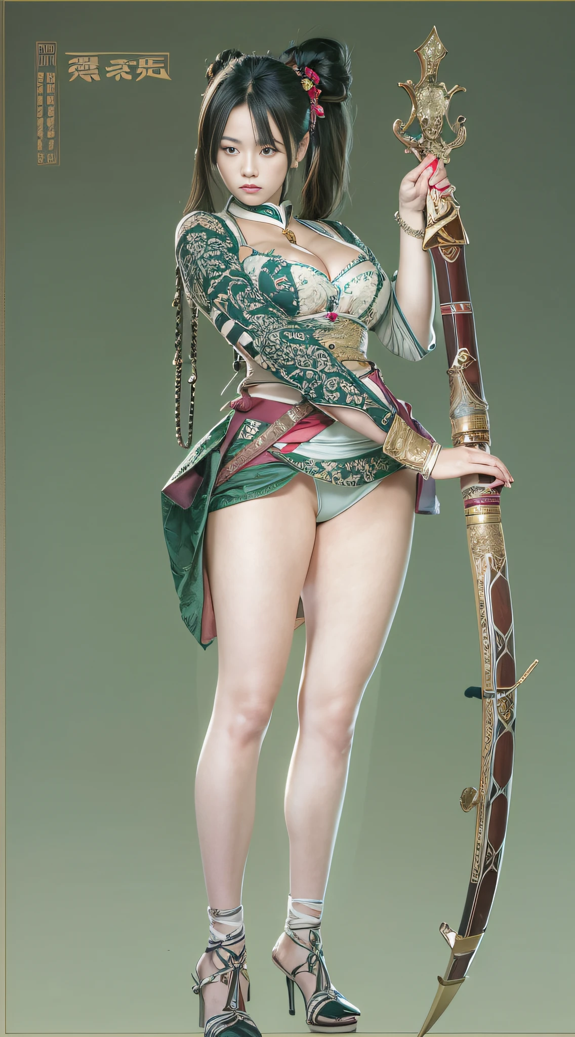 Best quality,Masterpiece,超高分辨率,(Photorealistic:1.4),xiuxian,arma,Detailed face, 1girll,Solo,arma,cleavage,(Magical Circle:1.2),xiuxian,Upper body,Beautiful girl,full bodyesbian,Huge breasts,east asian architecture,scabbard,architecture,gigantic hip,smooth thigh