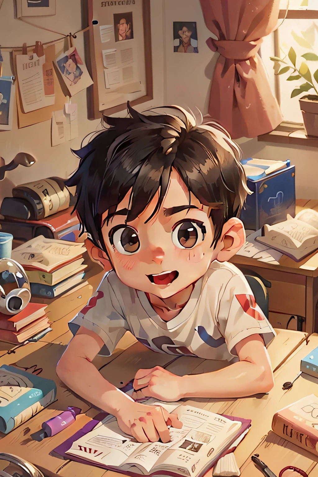 (extract-en) An 8-year-old boy, brave and with a fearless expression.