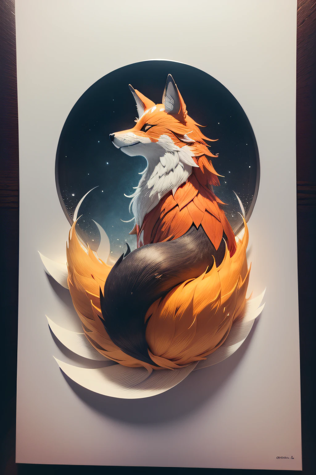 masterpiece,Multi-layer paper cutting,A nine-tailed fox in the complex