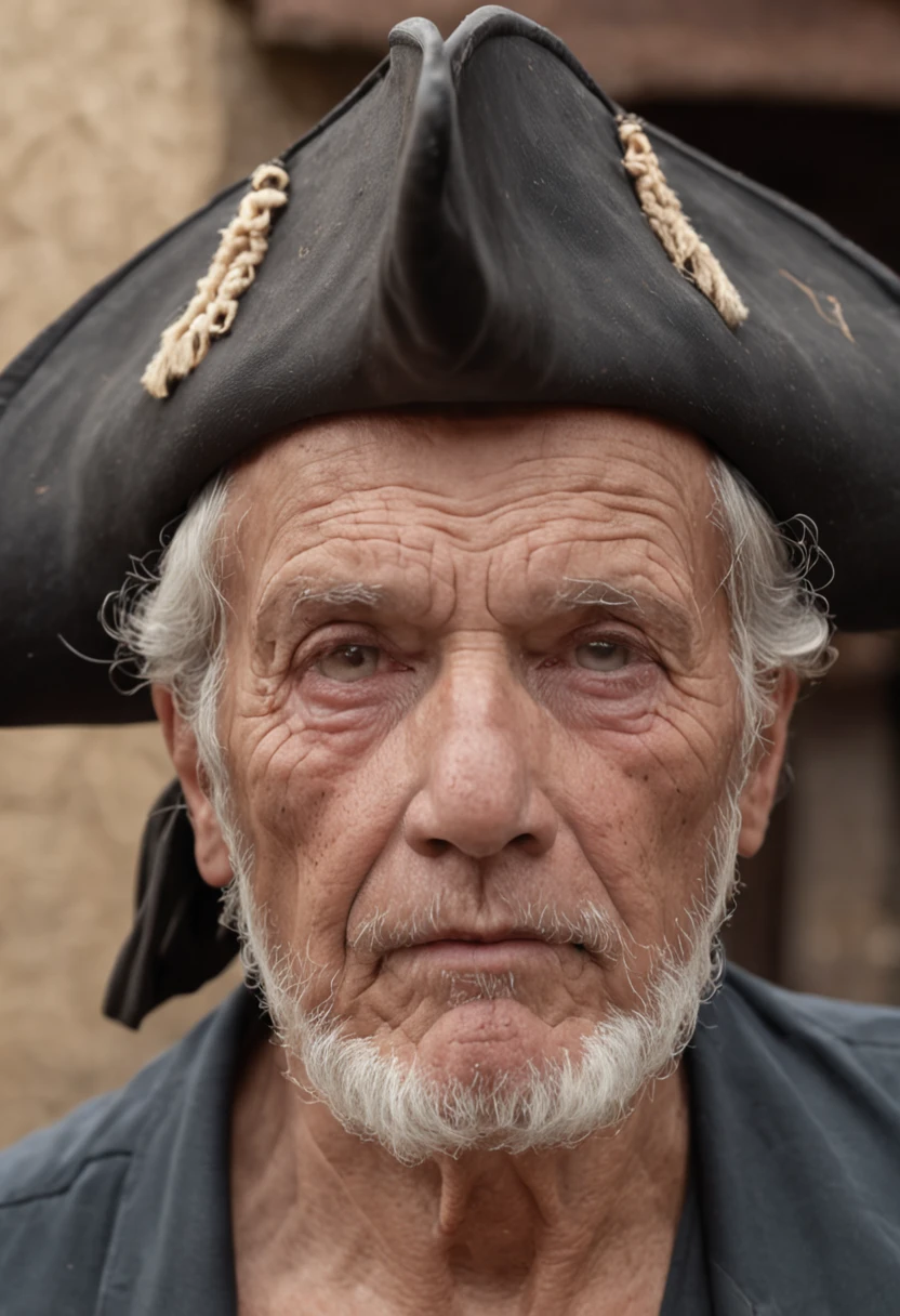 Crie para mim uma imagem de um homem ingles que possa ser chamado de ingles voador, lembrando vagamente um pirata, with a wise face;, but intrepit, demonstrando serenidade, com cabelos pretos, and sarcastic look