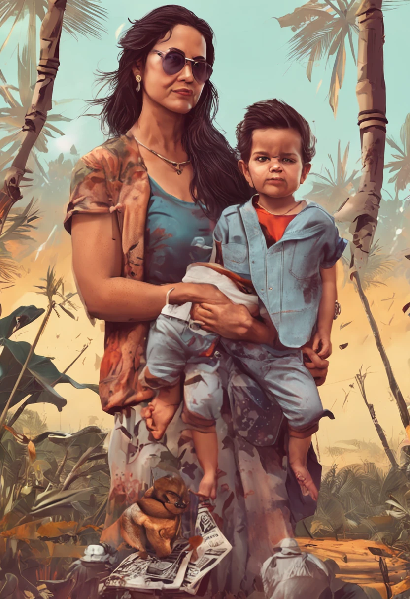 Modify the second photo so that the mother looks like she doesn't have much money