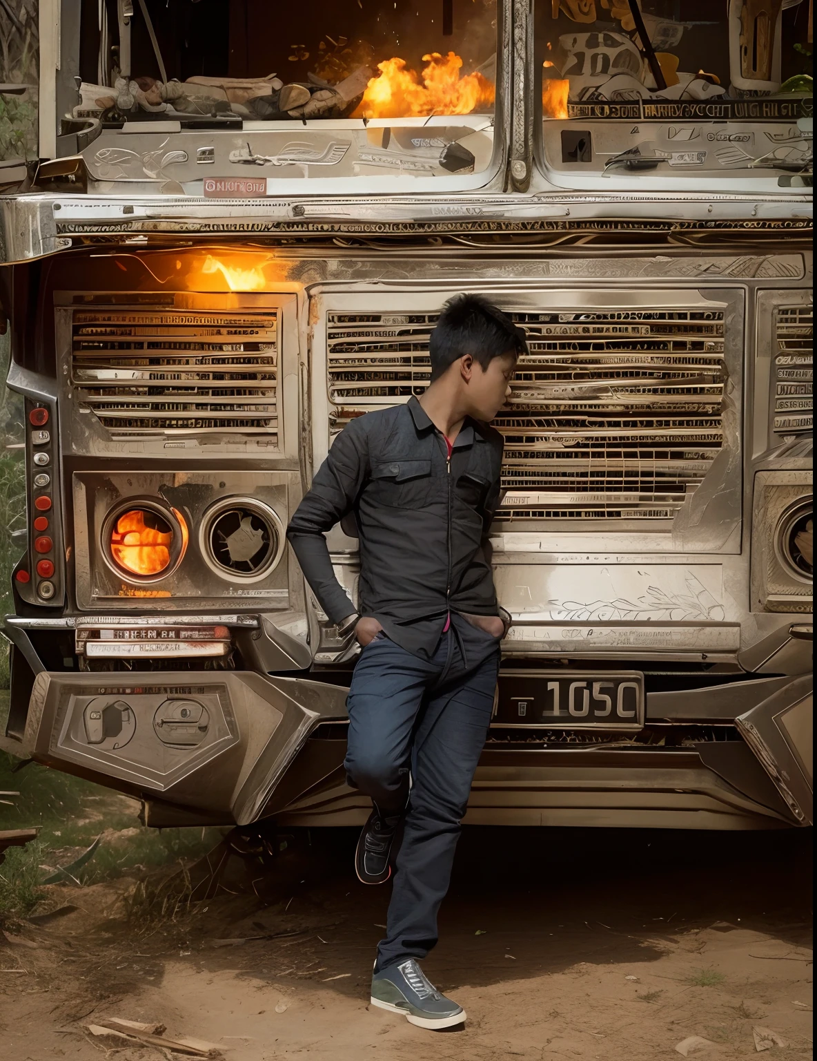 Change this boy ghost rider. Background atfire