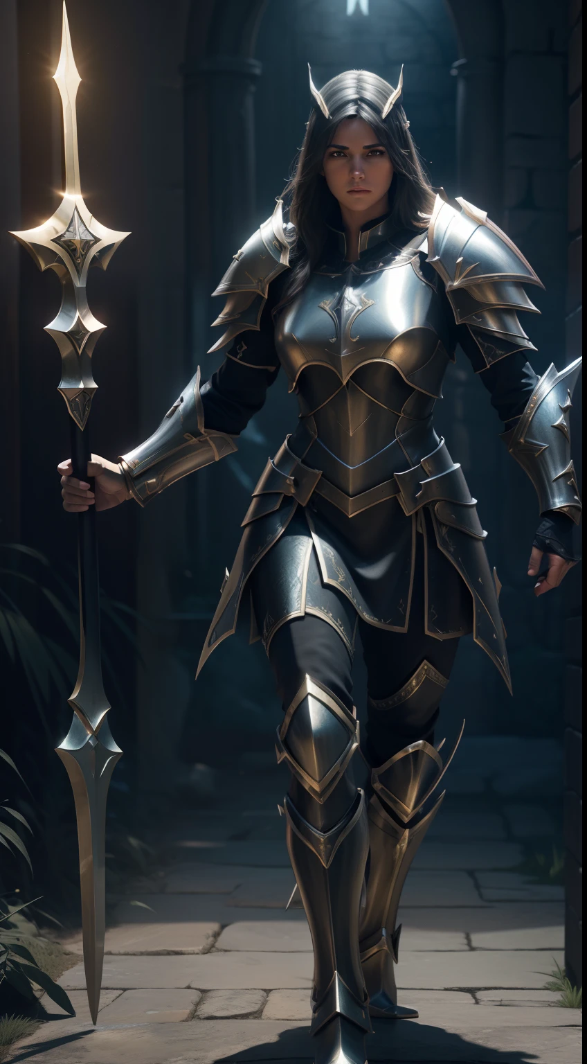 paladin, shield, holy spear, kelpie, holy light, masterpiece, 3d render, high quality, high detailed, epic, dynamic effect, specular lighting, hdr, 8k full body picture quality, nanite raytraced, 8k resolution, intricate, dramatic, best quality, ultra high res, illustration, rich colors and exaggerated shapes