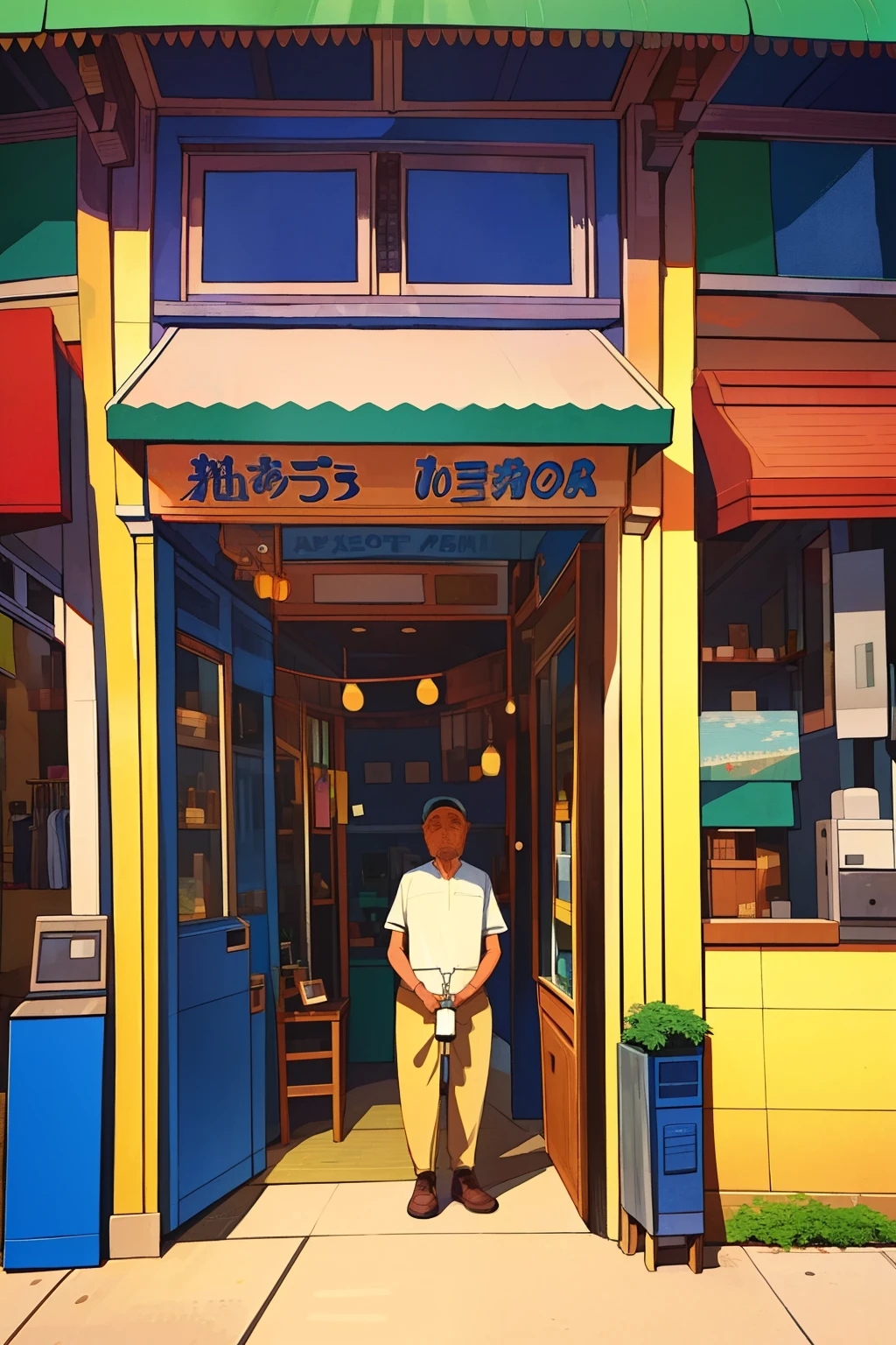 Old man in front of the store,Canvas canopy,bikes