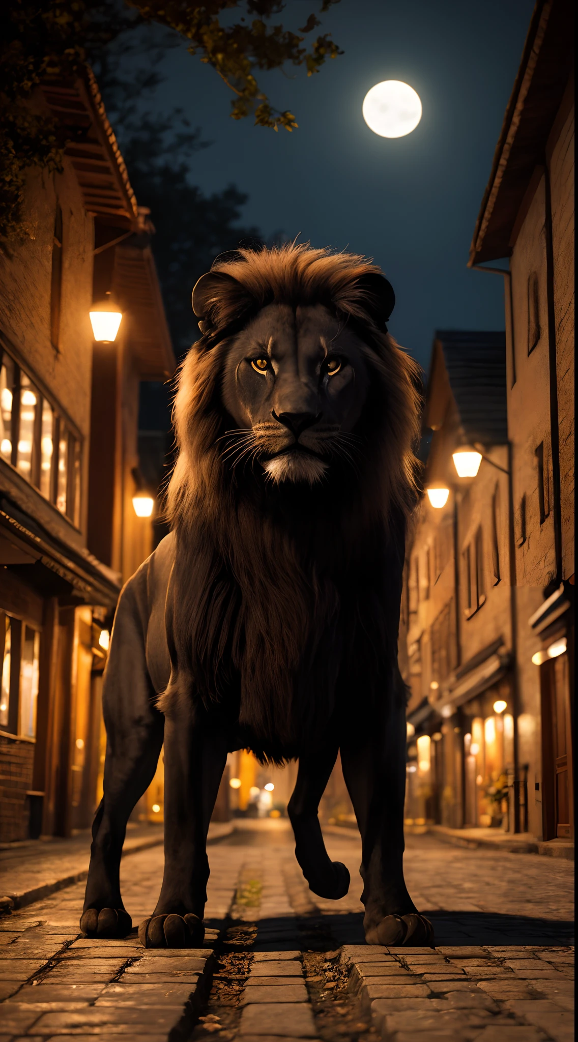 Black lion at night with forest in the background
Realistic image photographer photo