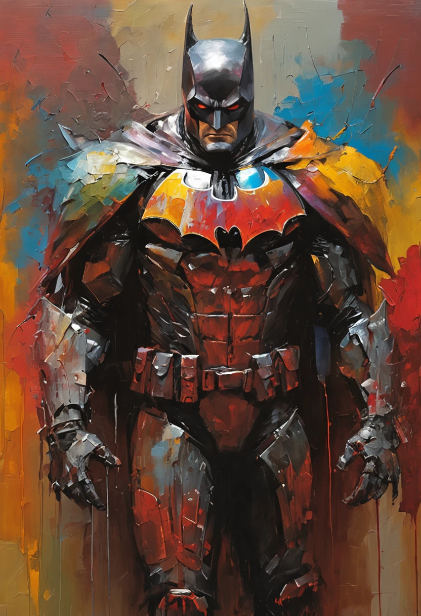 a Batman in cybernetic armor, ultra detalhado, cor vermelho . ::n_ desenho, Imperfection, baixa qualidade, boneco, jogo, anime, assinatura