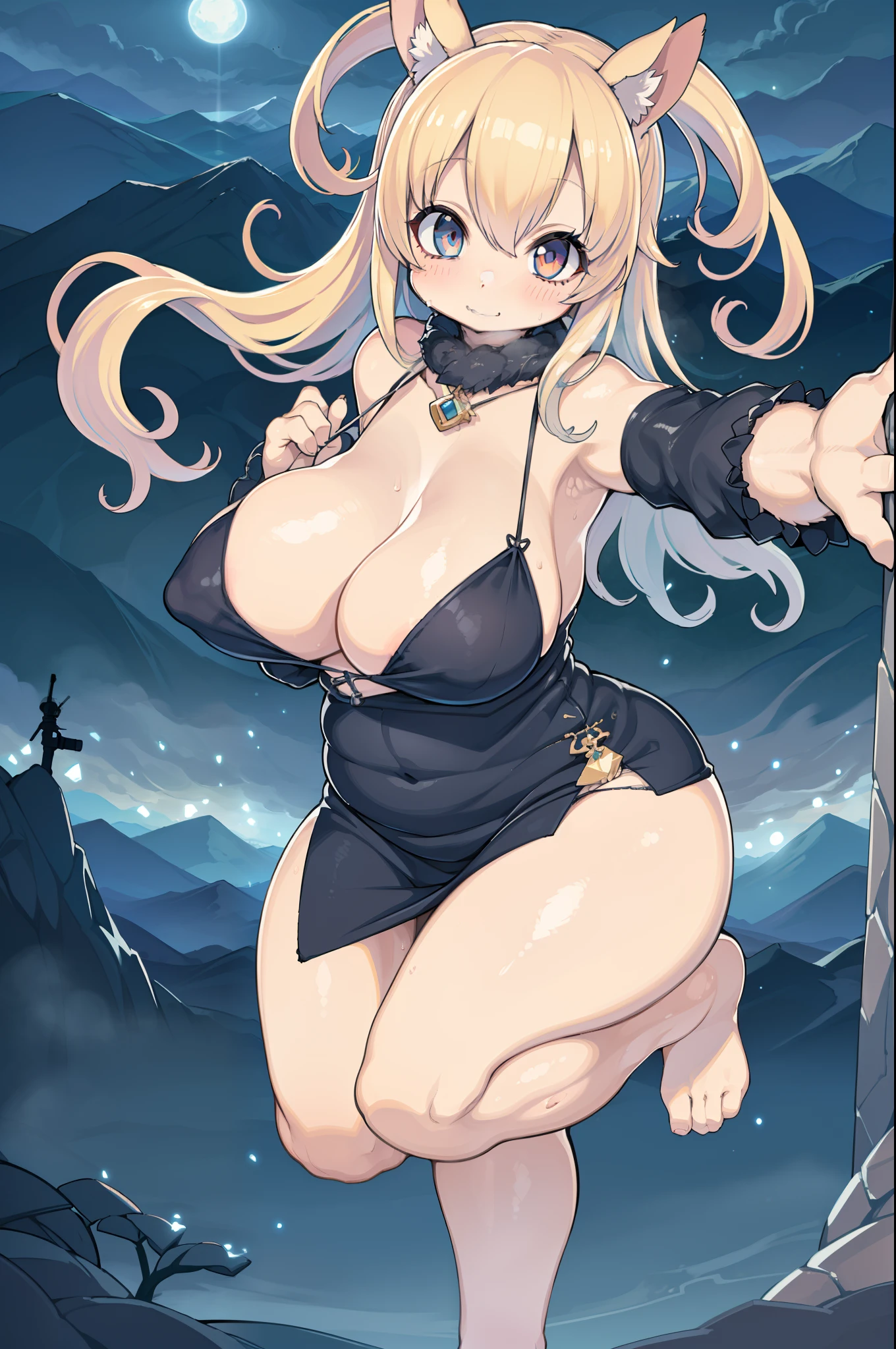 Beautiful Girl, Full body, Attractive body, Slim beauty body, attractive beautiful face, Bigchest, Beautiful flowing dresses, Realistic eyes, doe eyes, Stand at the top of a mountain, Arms outstretched, Fulll body Shot, Ultra HD, nffsw, Dramatic Lighting, Volumetric lighting, intricate detailes, masutepiece, 8K