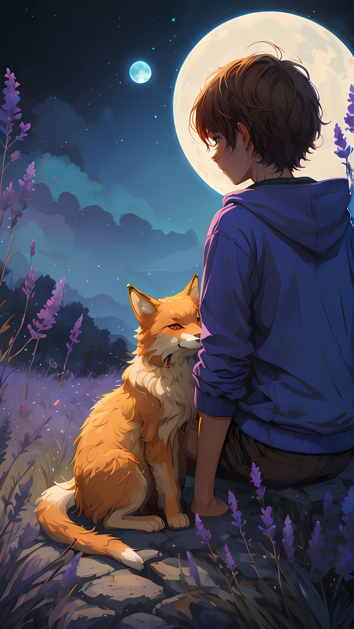 there is a boy sitting on a rock with a fox, edmund blair and charlie bowater, boy with fox ears and tail, charlie bowater art style, erin hunter, cyril rolando and goro fujita, charlie bowater and artgeem, full color illustration, full art illustration
