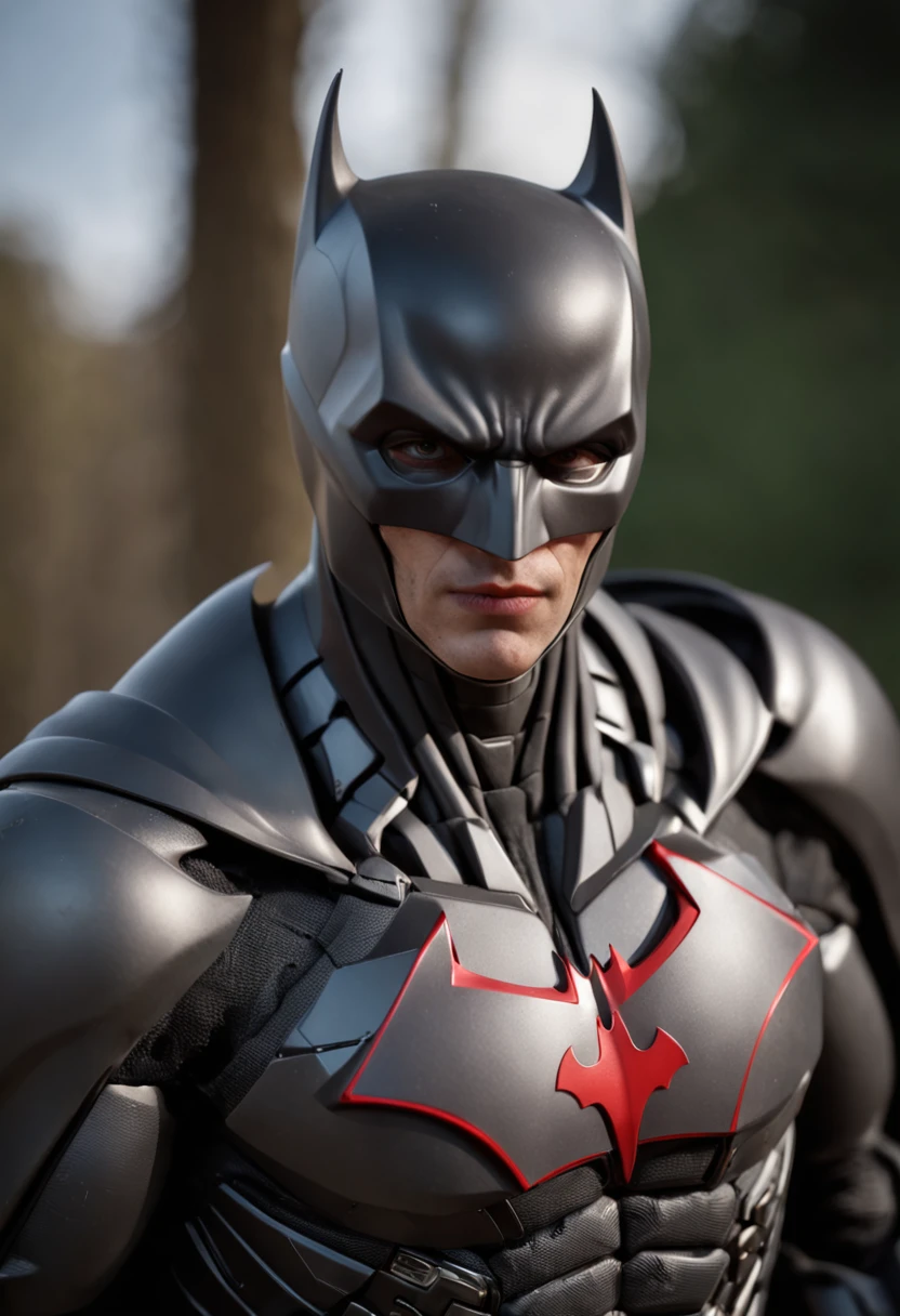 a Batman in cybernetic armor, ultra detalhado, cor vermelho . ::n_ desenho, Imperfection, baixa qualidade, boneco, jogo, anime, assinatura
