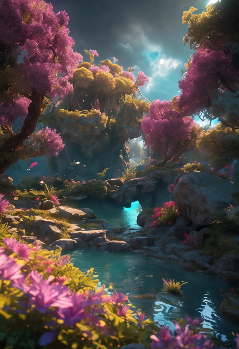 Masterpiece, best quality, (very detailed cg unity 8k wallpaper), (best quality), (best illustration), (best shadow), glow spirit, with a glowing dragon, in a lake, forest theme, surrounded by flowers, leaves and branches, (natural element), 3D, Octane rending, ray tracing, super detailed