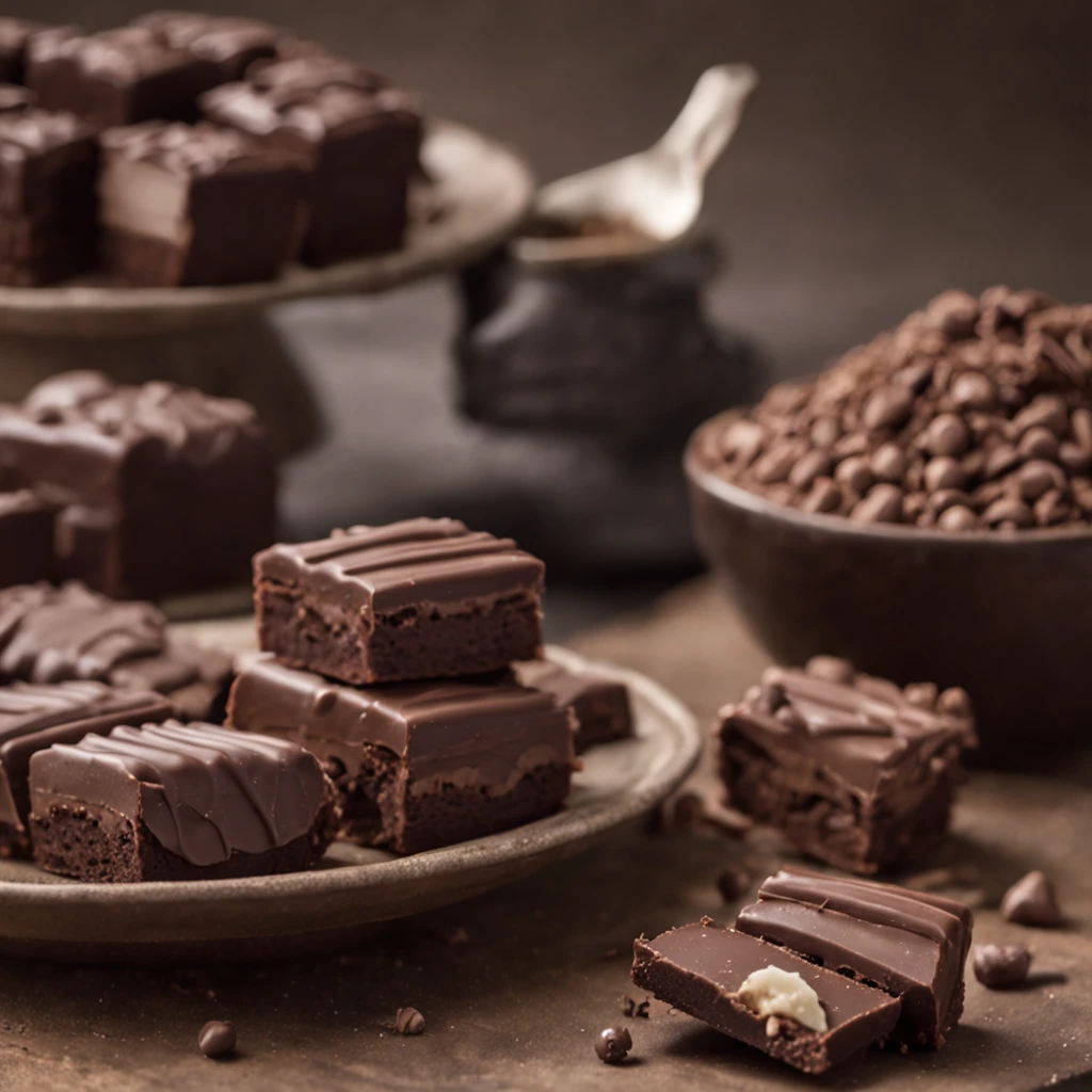 A table in a remote area full of chocolate clevers