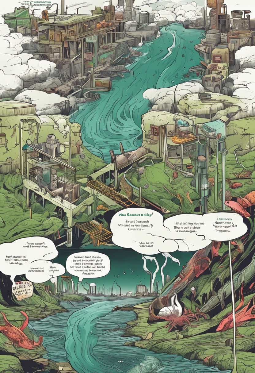 the ocean,Sewage pipes,Green sewage,Foul smell,Dead fish