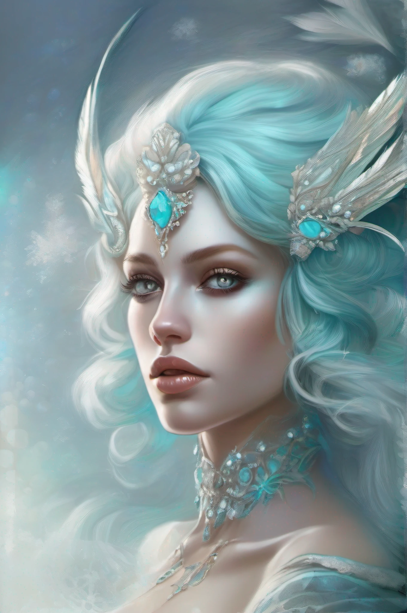 Dark white and light aquamarine portrait