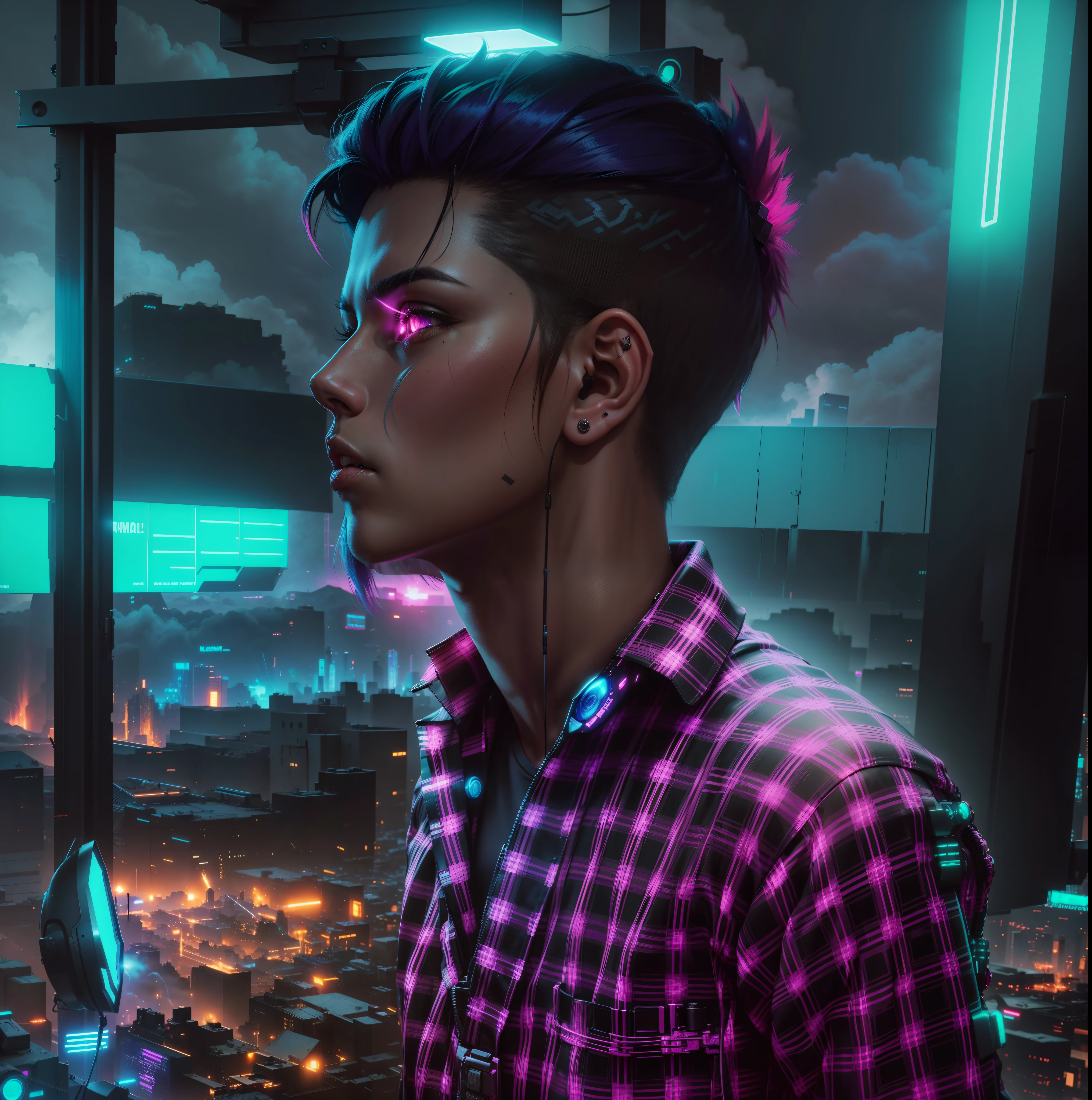 cyberpunk, real face, cinematic, neon hair, hdr, change background ultra real quality ,no face change as it is same face