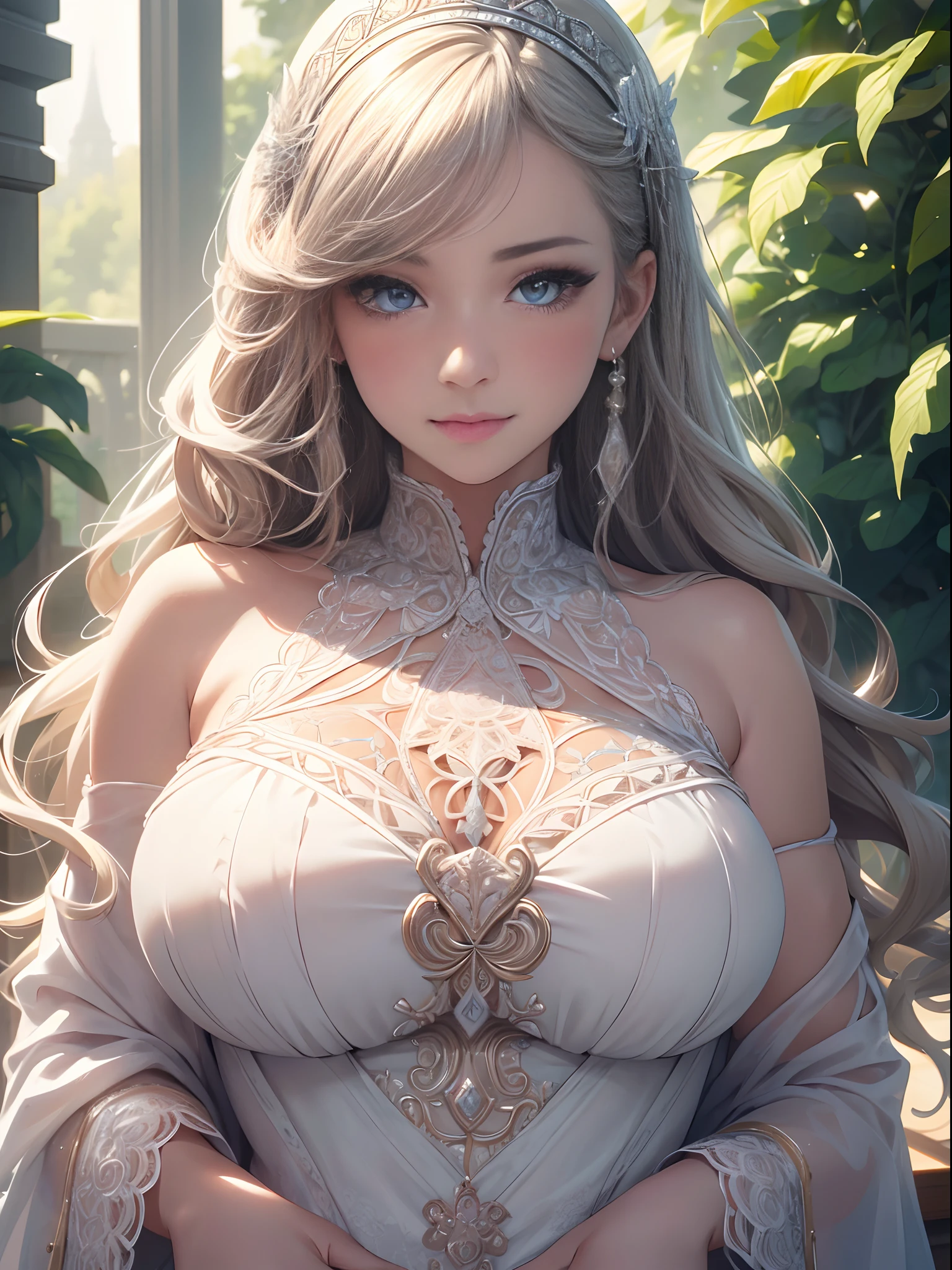 looking at viewer, beautiful delicate eyes, nose blush, light smile,(white skin), big breasts,(masterpiece),(extremely intricate:1.2), ultra detailed, high quality,ultra realistic, photorealistic,(realistic:1.4), highest quality, highres, Raw Photo, 8k, detailed eyes, highest resolution, looking at camera, (exquisitely detailed skin), wavy hair,