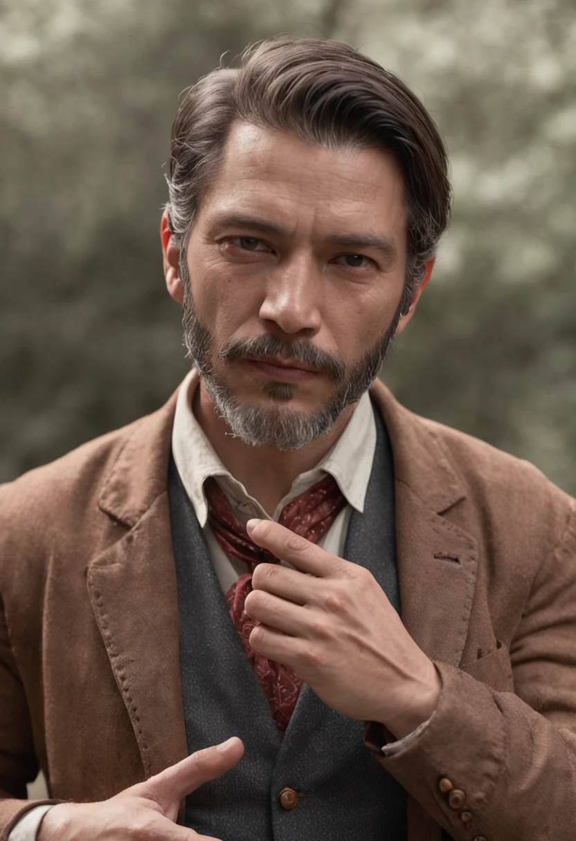 (((Autoretrato de um homem))), master part, extremamente detalhado, melhor qualidade, ((com traje de cowboy)), inspirado em Red Dead Rendemption, extremamente detalhado, (8k, qualidade superior, melhor qualidade, obra-prima, altamente detalhado: 1.2),