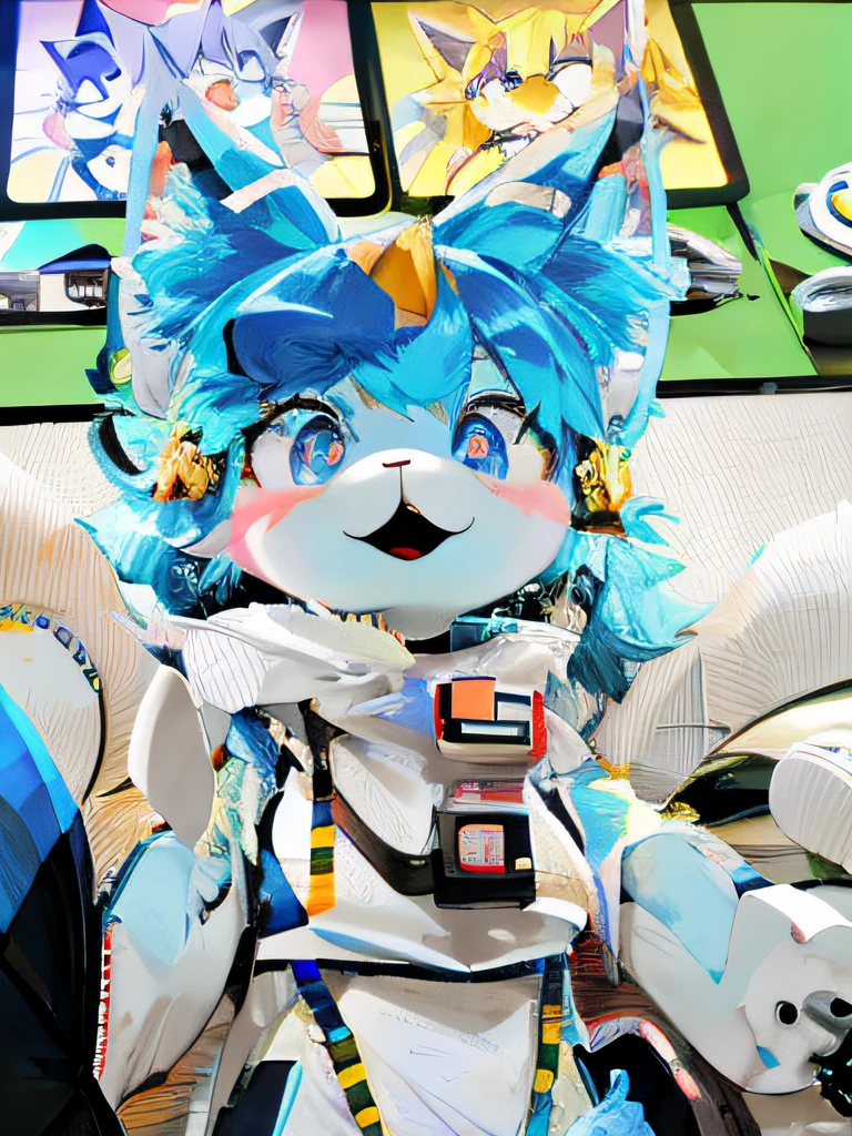 Anime characters in costume and holding a Nintendo Wii controller, Fully robotic!! cat woman, krystal from star fox, Pisif Contest Champion, POV furry art, Pisif, Digital art on Pisif , anime styled 3d, style of anime4 K, Anime style. 8K, Sora as a cat, Loli, Pisif 3DCG, Pisif style