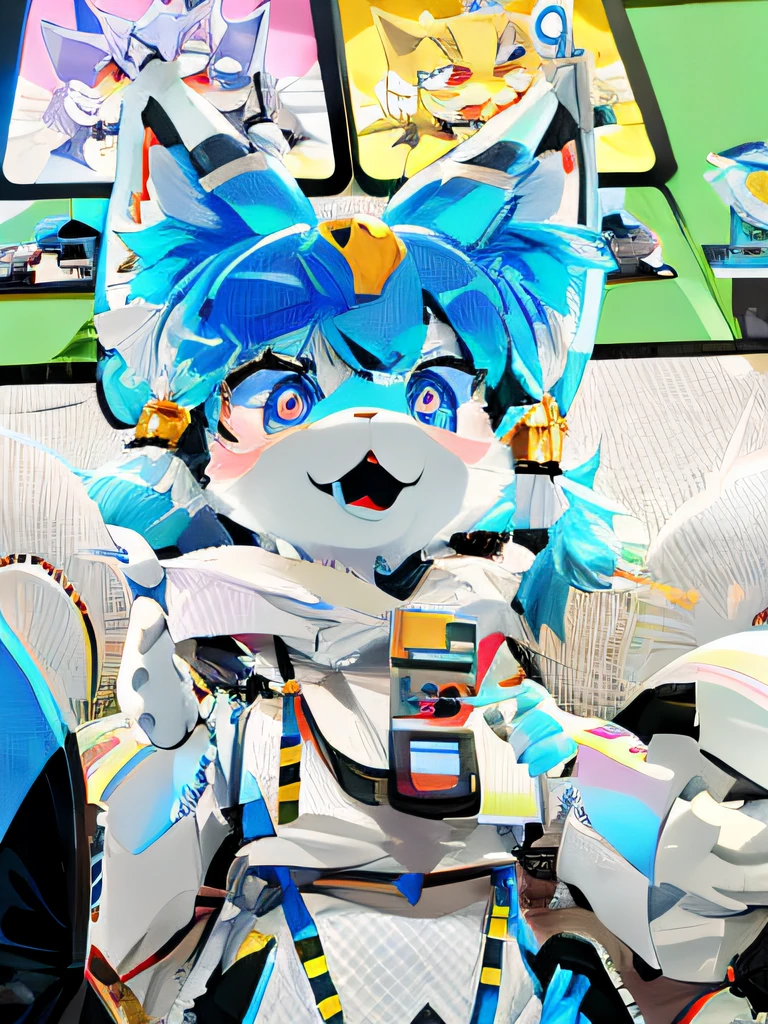Anime characters in costume and holding a Nintendo Wii controller, Fully robotic!! cat woman, krystal from star fox, Pisif Contest Champion, POV furry art, Pisif, Digital art on Pisif , anime styled 3d, style of anime4 K, Anime style. 8K, Sora as a cat, , Pisif 3DCG, Pisif style