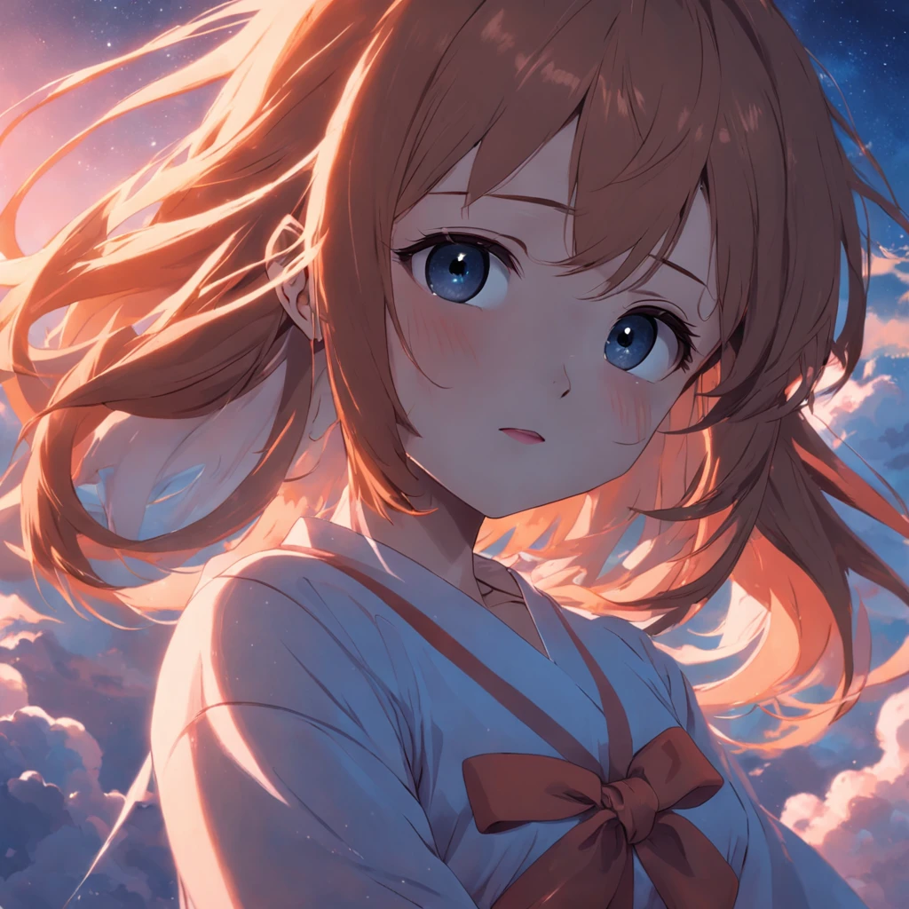 tmasterpiece,best qualtiy,cinematic Film still from,1girl,Cloud Girl,Floating in the sky,closeup cleavage,brightly,cheerfulness,Warm and soft lighting,in the early morning