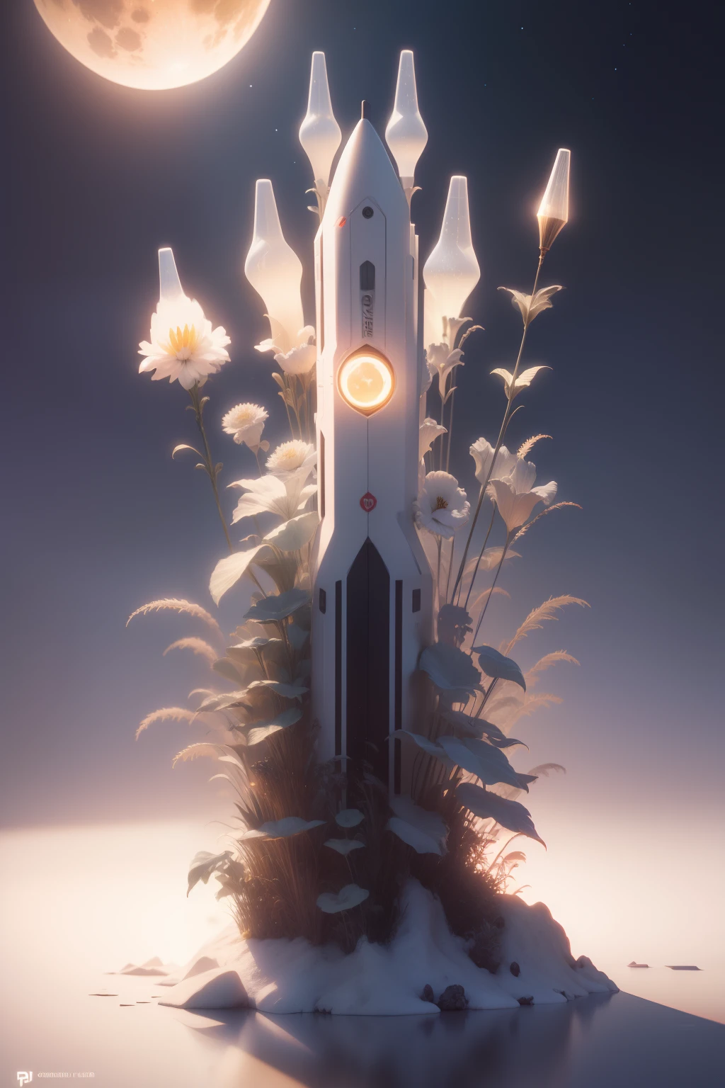 Retro rockets land on a strange planet. Science fiction 1950s style,planet earth,suns,themoon,Divine light,The characters exude an air of holiness,offcial art,Extremely detailed,(The upper part of the body、Front lens), transparent glass texture, Glows in high detail, white backgrounid, industrial design, studio lit, C4D, OC renderer, Clean shadows, 4K