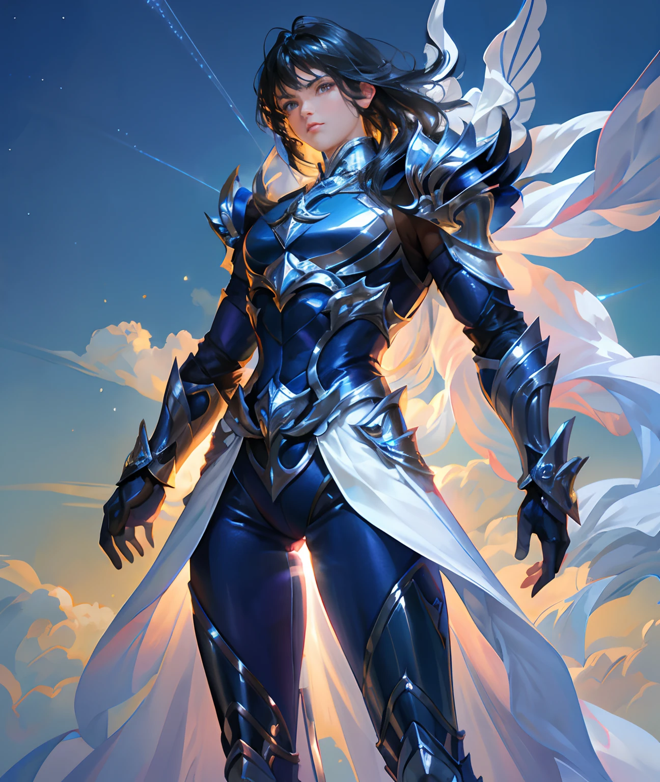 Ultra-high saturation,(tmasterpiece), fully body photo,(best qualtiy), (1girll), starryskybackground,Wearing shiny gold armor, Sexy lingerie type armor,Expose your chest,Expose the waistline,Exposing thighs,cool-pose, Saint Seiya Armor, messy hair,high detal, Anime style, Cinematic lighting, Sparkle, god light, Ray traching, filmgrain, hyper HD, textureskin, super detailing, Anatomical correct, A high resolution,Ultra-high saturation,hight contrast,High-gloss armor,Smooth skin,Serious expressions,Dark room,
