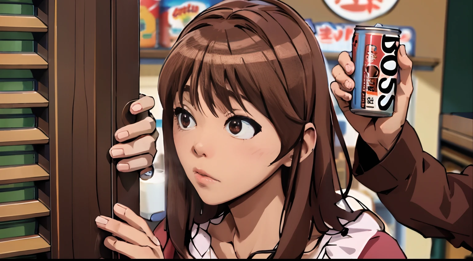 animesque、Delicate、Brown hair、Canned coffee with milk、Kawaii Girl