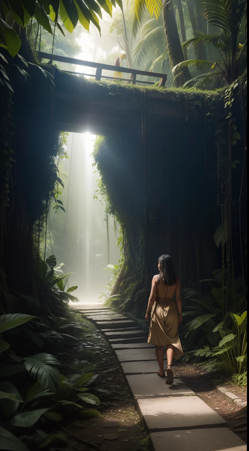 In the enigmatic depths of the Amazon Rainforest, where the lush greenery seems to hide ancient secrets, a brave adventurer named Guilherme dares to venture. His fearless spirit resonates among the towering trees, while his footprints leave a bold mark on the trail of mysteries woven by the jungle.
Under the scorching heat of the tropical sun, a woman with an enigmatic aura and amber eyes walks invisible paths. Maya, as she's known, is a living testament to the fusion between urban modernity and the indigenous heritage that courses through her veins. Her step is gentle, yet each touch on the ground is a silent exchange with the land she calls home.
In this setting where the jungle resists the intrusion of the outside world, the encounter between Guilherme and Maya is like the merging of rivers. Cultures collide and meld, like waters intertwining with the land during the flood season. Glances that meet are like branches interlocking, forming an unexpected and profound connection.
But the heart of the jungle isn't the only one pulsating with life. As Guilherme and Maya get to know each other, emotions awaken like rare flowers blooming in the forest canopy. Amid the whispers of the wind and the songs of the birds, a forbidden love starts to bloom, defying the barriers of society and fate.
The shadows of the jungle and the rays of sunlight reveal secrets and obstacles that these two hearts will have to face. Just as dense vegetation finds space to grow among the trees, love between Guilherme and Maya finds room to flourish, despite adversities.
The Amazon Rainforest, a living, breathing ecosystem, watches the unfolding of this story. Each murmur of the river seems to carry the voices of those who inhabited it for centuries. The natural backdrop becomes a reflection of feelings, with storms mirroring the turbulence of the heart and clear days symbolizing moments of clarity.
In the aged pages of Maya