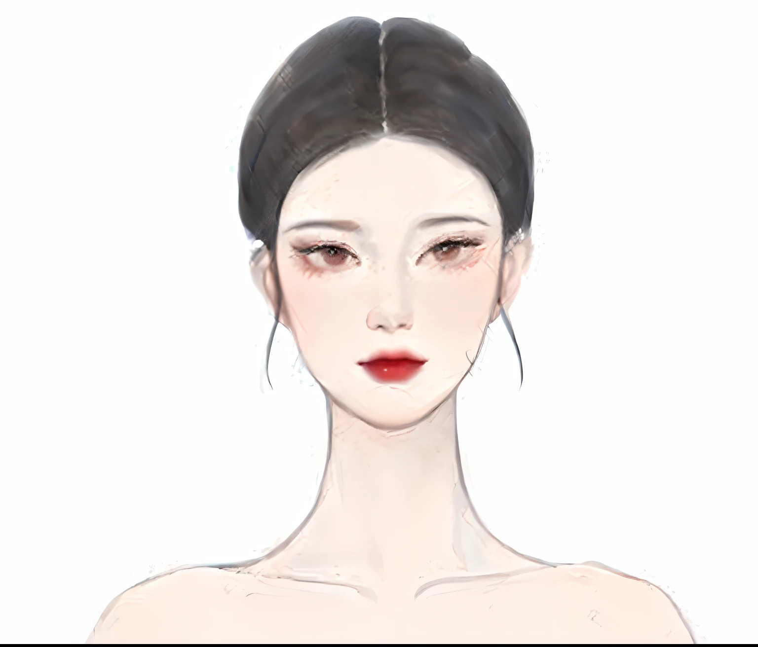 a drawing of a woman with a red lipstick and a dress, pale round face, with round face, digital art of an elegant, slightly round chin, by Mei Qing, korean symmetrical face, face and shoulders, inspired by Ma Yuanyu, perfect proportions fine - face, small round face, by Ni Tian, 2 d cg, slightly rounded face