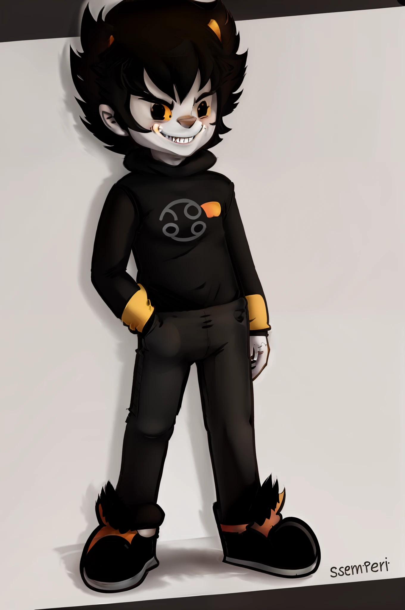 chibi,full body,standing,Karkat Vantas, parper mario style, smile