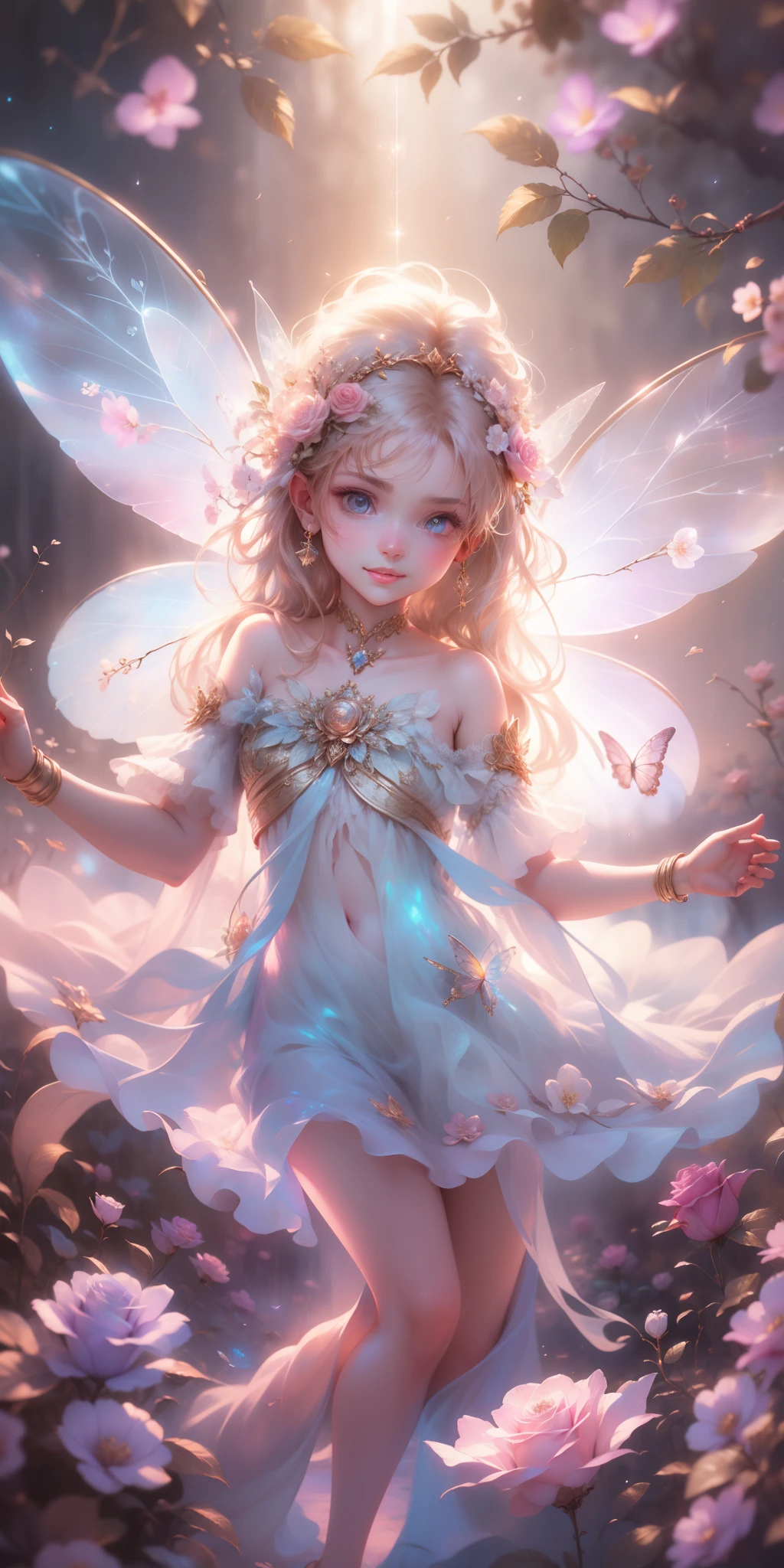 (masterpiece,highest quality, very detailed, beautiful, exquisite, 16k, Full HD),((body whole)), ((white background)),((smile,Happy:1.5)),((frills, Rhinestones and Amethyst,Sparkling purple fluffy layered ball gown)),((city)),((Butterfly Wings)),(amethyst tiara,Amethyst Choker,Amethyst Earrings,Amethyst Shoes,)(Pink medium hair,hair blowing in the wind, fluffy hair),(white skin,lavender eyes, long eyelashes, Big eyes,Pale pink cheeks, pointed ears),bright light, warm lighting, (pastel colour,table top, art station, fantasy art:1.2),

