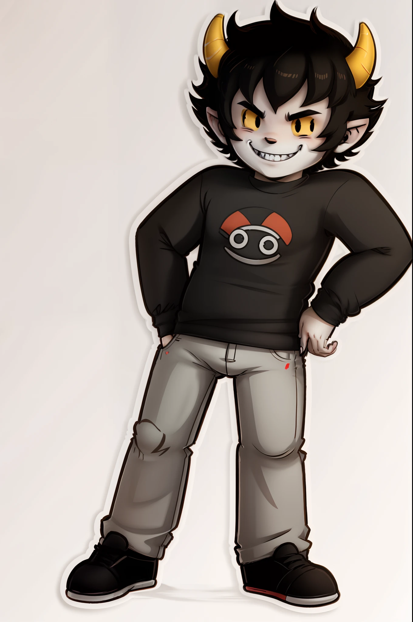 chibi,full body,standing,Karkat Vantas, parper mario style, smile,horn