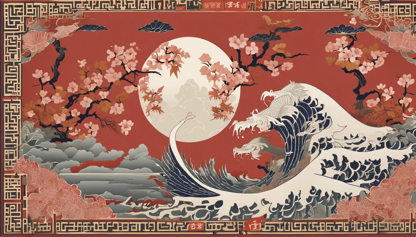 "Envision an enchanting wallpaper pattern composed of a rhythmic arrangement of iconic Japanese symbols, each adding a layer of cultural depth and significance.
The delicate sakura blossom, symbolizing renewal and fleeting beauty, is interspersed among intricate '卍' (manji) symbols, representing harmony, eternity, and the cycle of life.
Mystical 'Dragon' (ryu) dragons coil gracefully amidst swirling clouds, embodying power, transformation, and protection. The torii gate stands resolute, marking the transition from the secular to the sacred.
Elegant kanji characters '愛' (ai) for love, 'Courage' (yuuki) for courage, and 'Peace' (heiwa) for peace, seamlessly integrate into the design, adding profound meaning.
A tranquil pond reflects the moon's serene glow, adorned with '鶴' (tsuru) cranes, symbols of longevity and good fortune. Beneath the surface, 'Sea' (umi) waves ebb and flow, representing life's constant changes.
Bamboo shoots, a representation of resilience and growth, rise gracefully amid the composition. Lanterns sway gently, casting warm illumination and symbolizing guidance.
The color palette harmonizes deep indigos, tranquil blues, and soft whites, creating a sense of serenity and reverence. This intricate wallpaper pattern is a visual journey through the layers of Japanese symbolism, inviting you to immerse yourself in their wisdom and beauty."