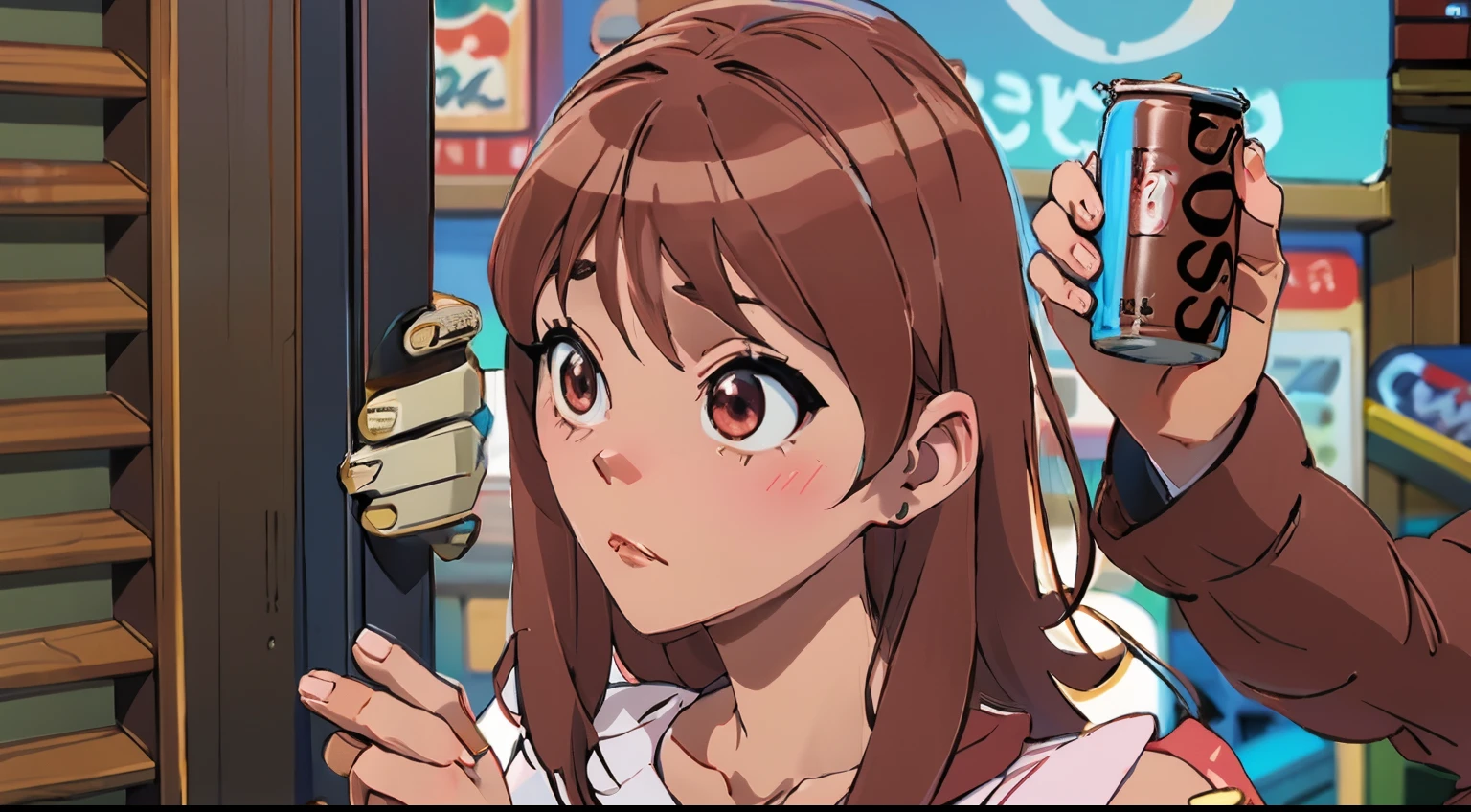 animesque、Delicate、Brown hair、Black Canned Coffee、Kawaii Girl
