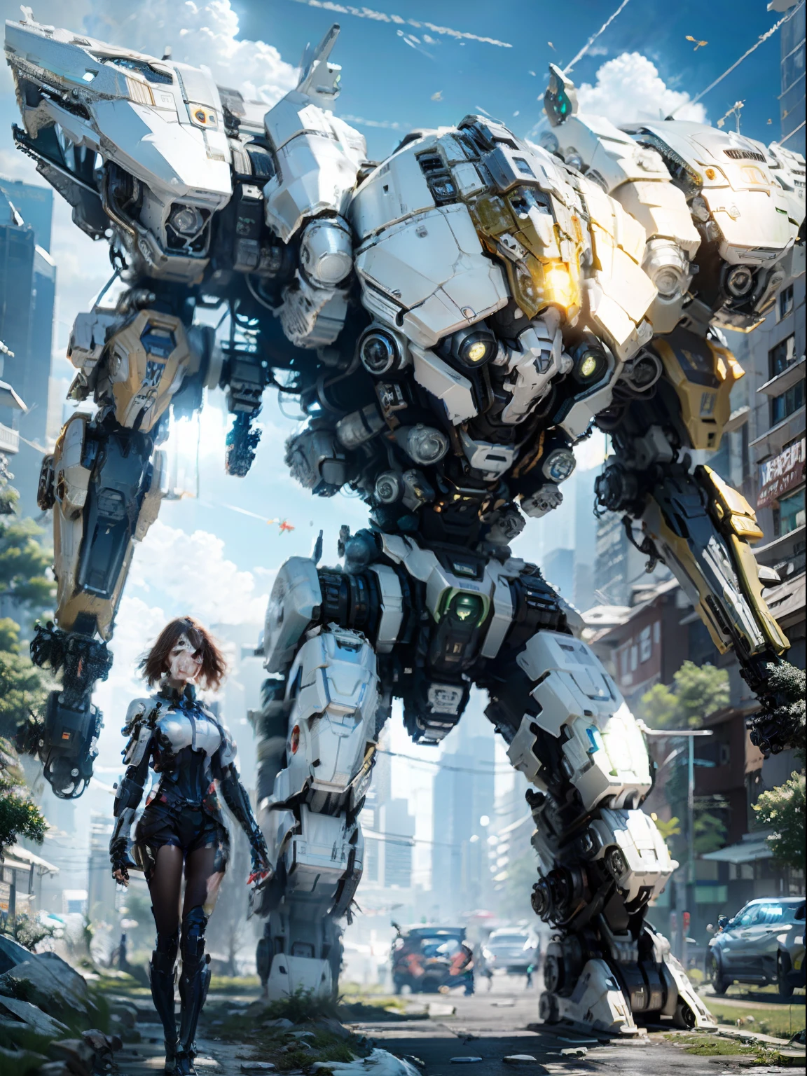 ((Best quality)), ((masterpiece)), (highly detailed:1.3), 3D,Shitu-mecha, beautiful cyberpunk women with her mecha in the ruins of city from a forgoten war, ancient technology,HDR (High Dynamic Range),Ray Tracing,NVIDIA RTX,Super-Resolution,Unreal 5,Subsurface scattering,PBR Texturing,Post-processing,Anisotropic Filtering,Depth-of-field,Maximum clarity and sharpness,Multi-layered textures,Albedo and Specular maps,Surface shading,Accurate simulation of light-material interaction,Perfect proportions,Octane Render,Two-tone lighting,Low ISO,White balance,Rule of thirds,Wide aperature,8K RAW,Efficient Sub-Pixel,sub-pixel convolution,luminescent particles,light scattering,Tyndall effect