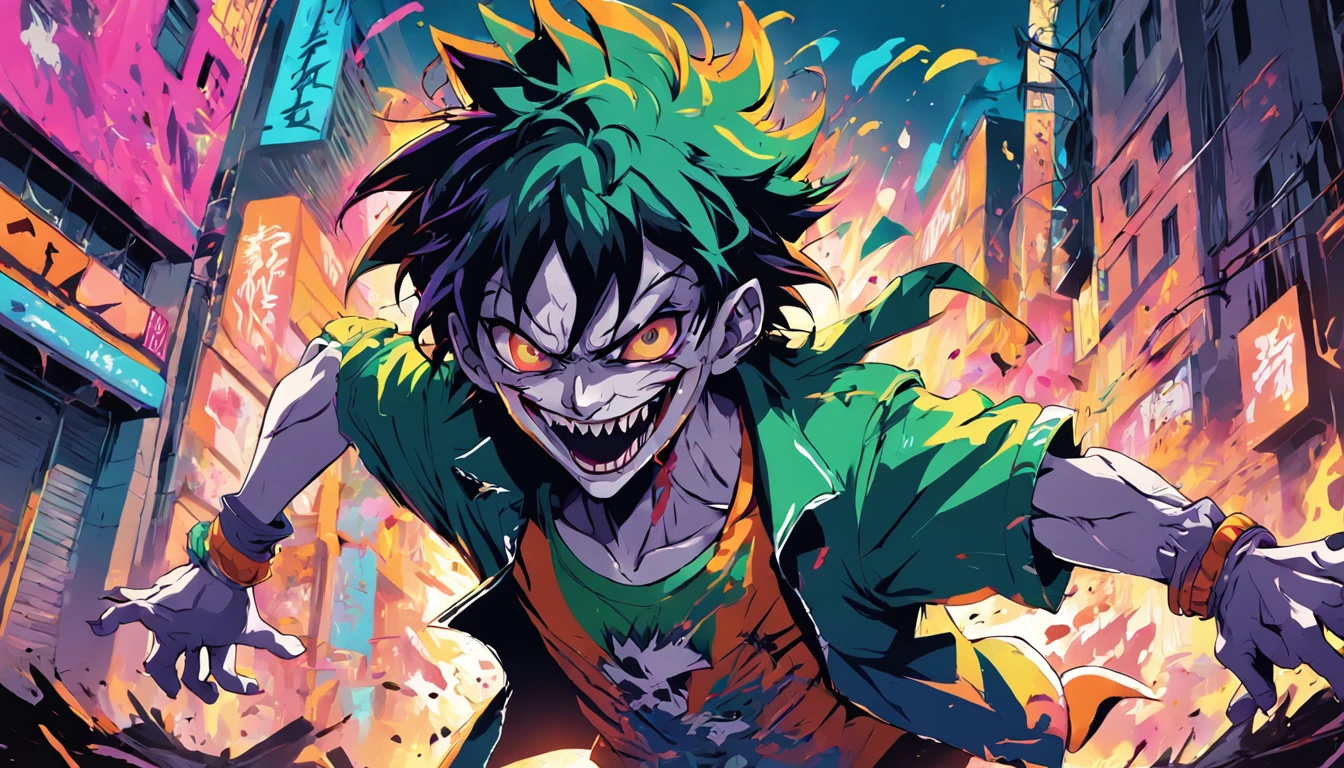 vector t-shirt art ready for print colorful graffiti illustration of a silhouette of joker, full body, action shot, vibrant color, high detail