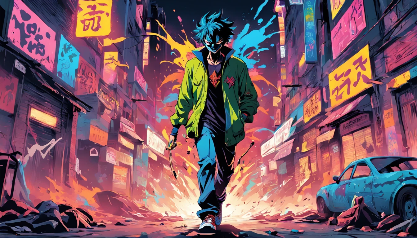 vector t-shirt art ready for print colorful graffiti illustration of a silhouette of joker, full body, action shot, vibrant color, high detail