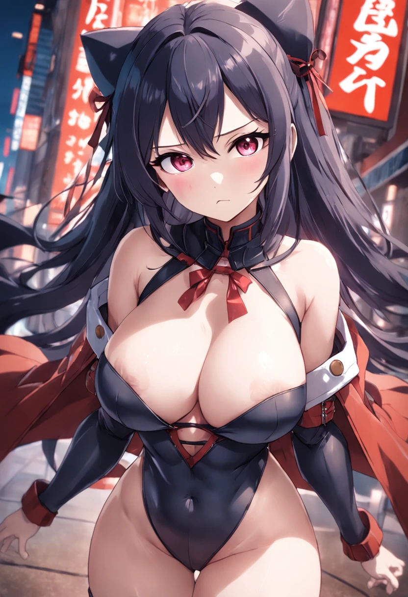 Anime girl with big breasts showing big boos, oppai, oppai proportions, biomechanical oppai, cleavage, Chest covered、SFW, Seductive Anime Girl, Big breasts!, Big breasts!!, Chic, Ecchi, with a big chest, pixiv 3dcg, Rin Tohsaka, Ecchi anime style,