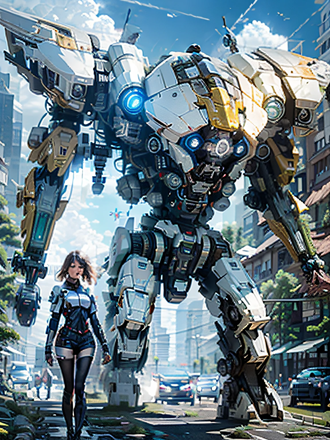 ((Best quality)), ((masterpiece)), (highly detailed:1.3), 3D,Shitu-mecha, beautiful cyberpunk women with her mecha in the ruins of city from a forgoten war, ancient technology,HDR (High Dynamic Range),Ray Tracing,NVIDIA RTX,Super-Resolution,Unreal 5,Subsurface scattering,PBR Texturing,Post-processing,Anisotropic Filtering,Depth-of-field,Maximum clarity and sharpness,Multi-layered textures,Albedo and Specular maps,Surface shading,Accurate simulation of light-material interaction,Perfect proportions,Octane Render,Two-tone lighting,Low ISO,White balance,Rule of thirds,Wide aperature,8K RAW,Efficient Sub-Pixel,sub-pixel convolution,luminescent particles,light scattering,Tyndall effect