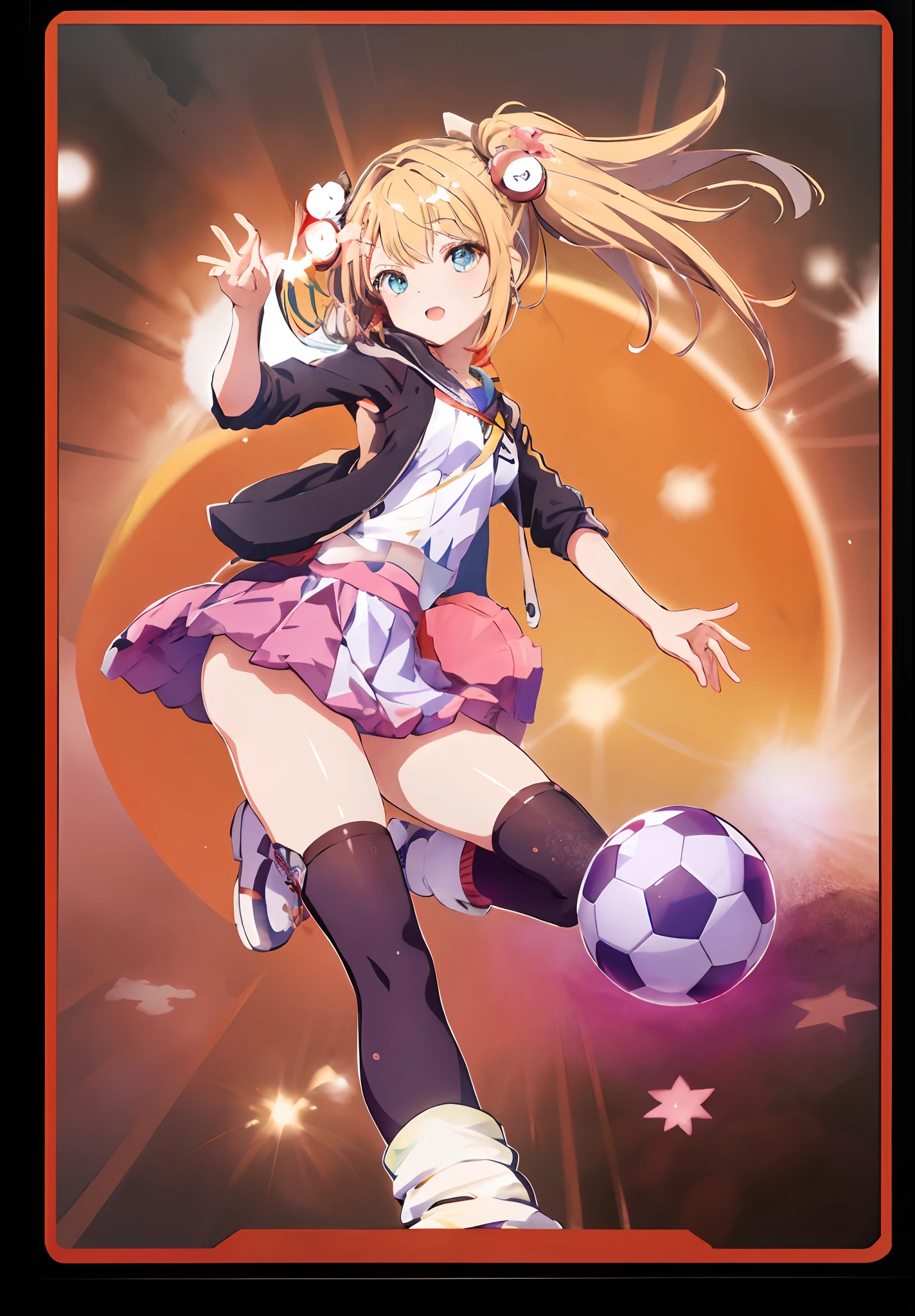  do anime chutando uma bola de futebol com uma estrela no fundo, splash arte anime Loli, yamata, anime moe artstyle, Kagamine Rin, arte oficial, Matou Kitagawa Fanart, tou, Loli, Artecial, [ Tarot card ]!!!!!, Impacto de Ayaka Genshin, Vencedor do concurso Pixiv, arte anime de alta qualidade