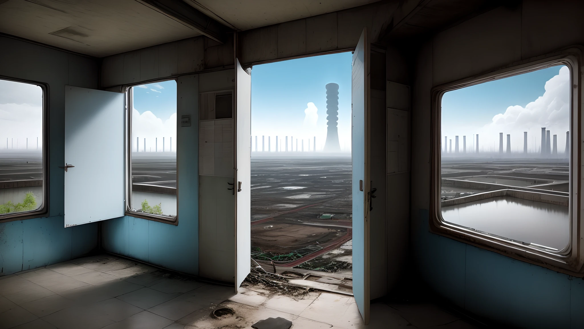 Nuclear pollution affects the whole world，People underworld look at the blue sky through the windows, leaving tears in their eyes，rained
