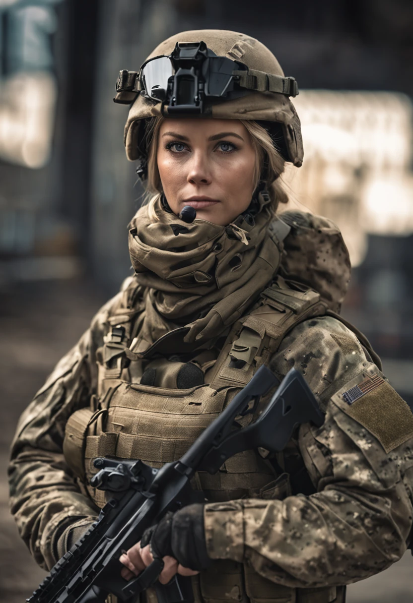 Cinematic battlefield in afghanistan, a ultra-detailed hyperrealistic photography of a beautiful 25 years old american soldier woman, (blonde hair with extra long pontyail), blue eyes, american aesthetics, short hair, night, curvy, beautiful curves, army aesthetics, special forces outfit, high emphasis on detail, style Semi Impasto, matte painting, atmospheric, glowing, dramatic lighting, beautiful eyes, symmetric eyed, perfect eyes, by Magali Villeneuve, wet, moist, reflection, (masterpiece) ( Perfect proportions) (realistic photos) (highest quality) (detail) shot taken by Canon EOS R5, 50mm lens, f/2.8, HDR, (8k) (wallpaper) (movie lighting) (dramatic lighting) (sharp focus) (complex) fashion, special forces, captain, american military, , in combat, realistic uniform, multicam, fit, chest protection, united states military, camouflaged, multicam, american patter, bulletproof vest, covered skin, bullet rpoof vest, vest, special forces, combat zone, team leader, captain, united states military, officer, special forces, green berets, explosions, battle damage, K-9 Handler, German Shephard handler, dog handler, k-9, german shephard