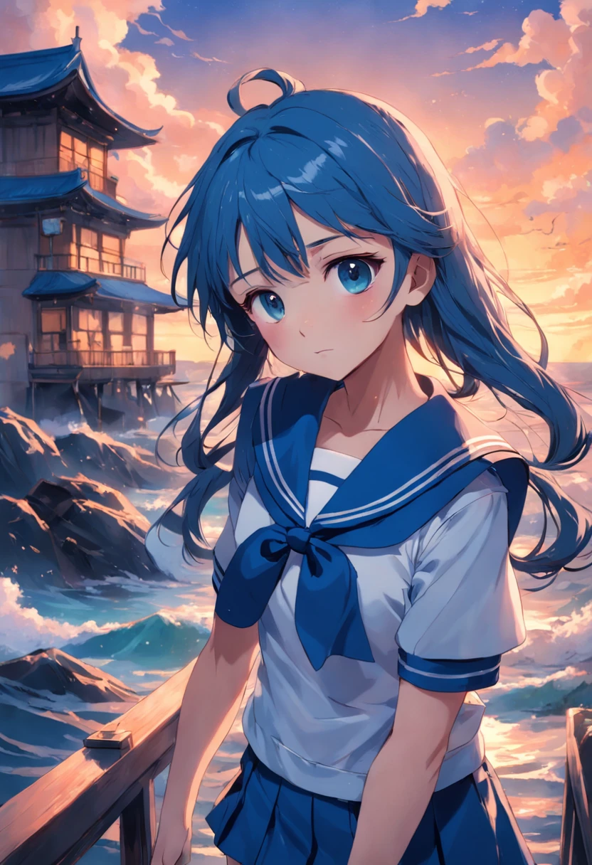 Girl in blue sailor suit,adolable